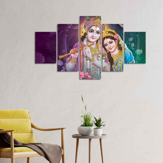 Radha Krishna Religious Wall Painting Set of Five