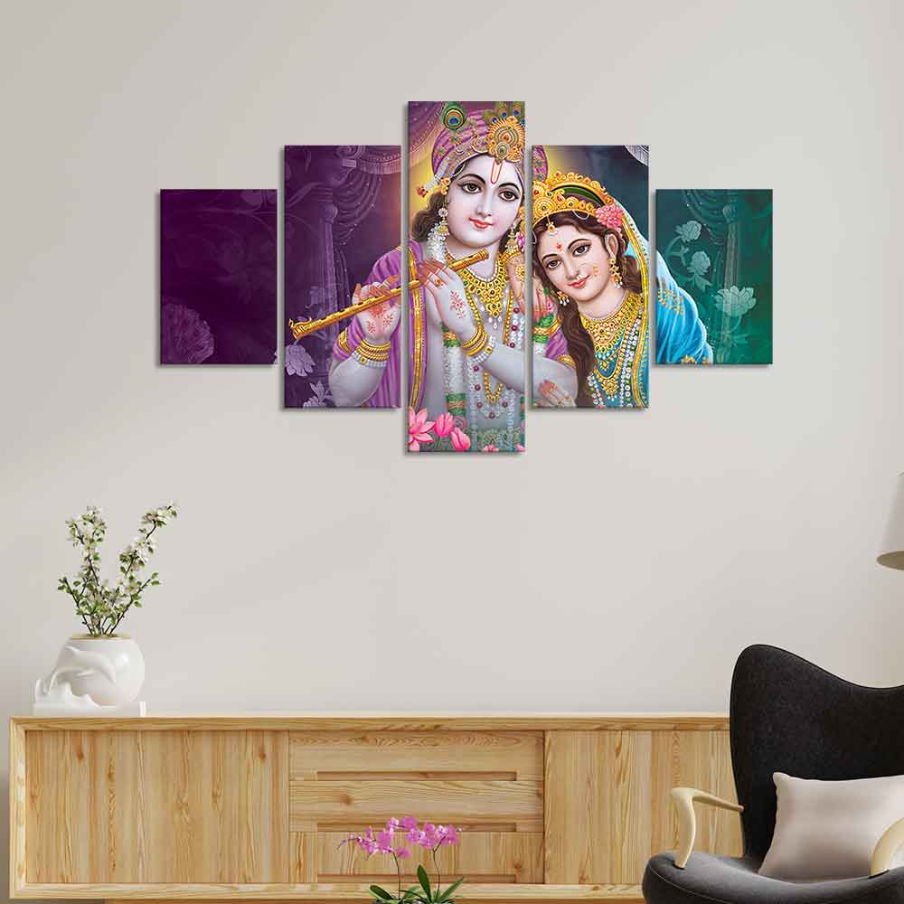 Radha Krishna Religious Wall Painting Set of Five