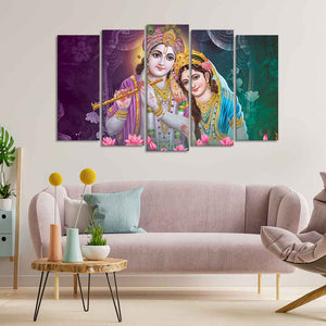 Radha Krishna Religious Wall Painting Set of Five Pieces