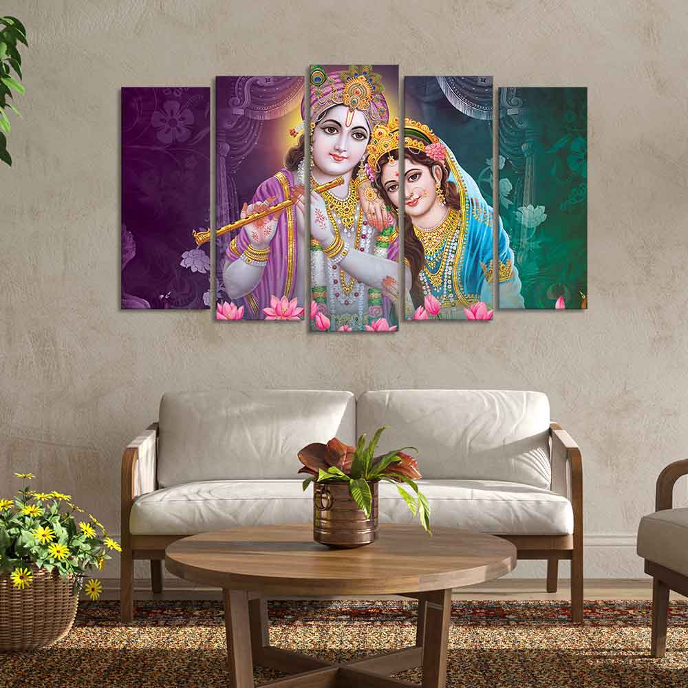 Radha Krishna Religious Wall Painting Set of Five Pieces