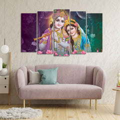 Radha Krishna Religious Wall Painting Set of Five Pieces