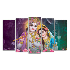 Radha Krishna Religious Wall Painting Set of Five Pieces