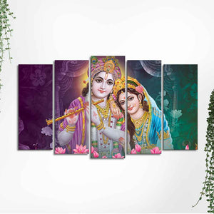 Radha Krishna Religious Wall Painting Set of Five Pieces