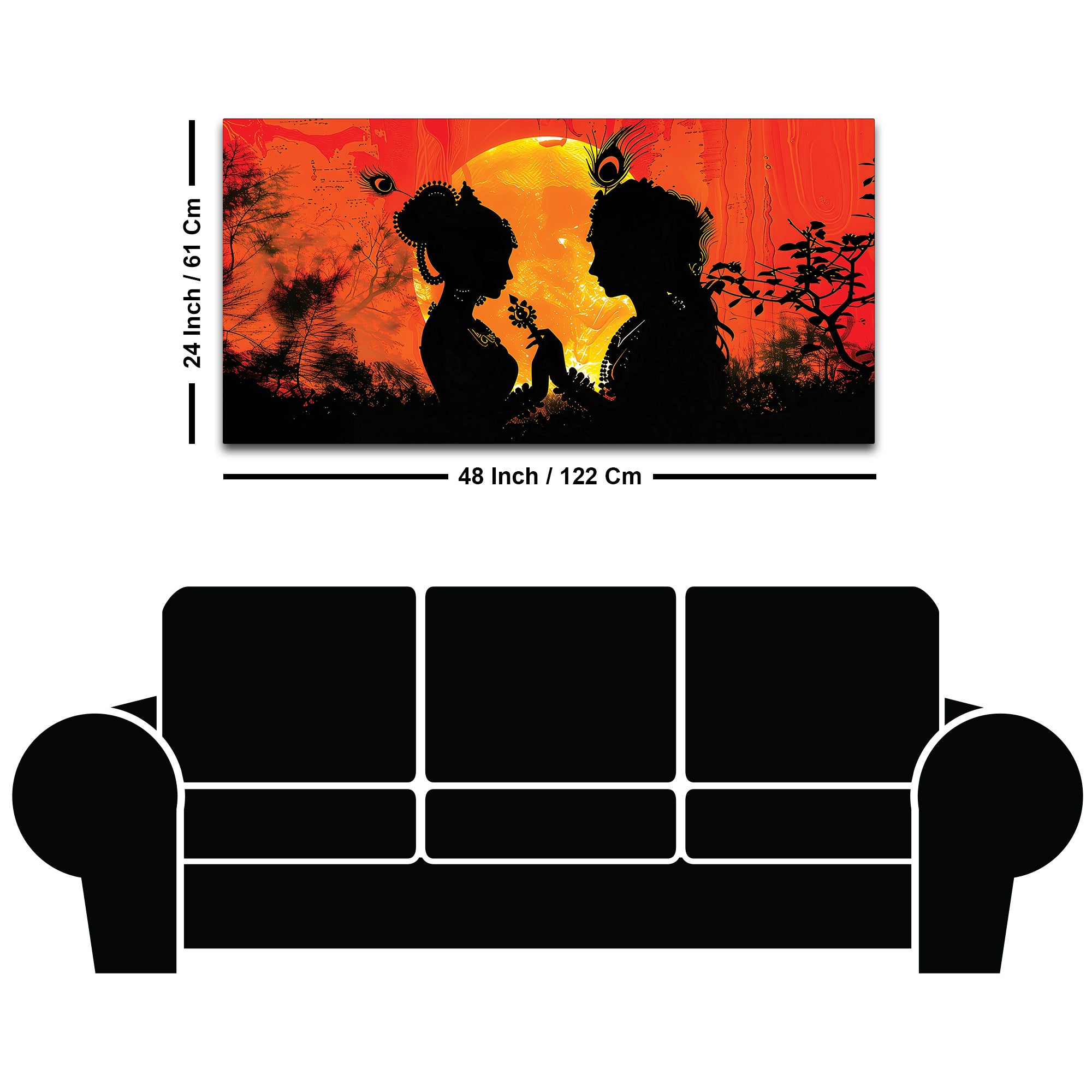 Radha Krishna Sunset Silhouette Devotional Painting