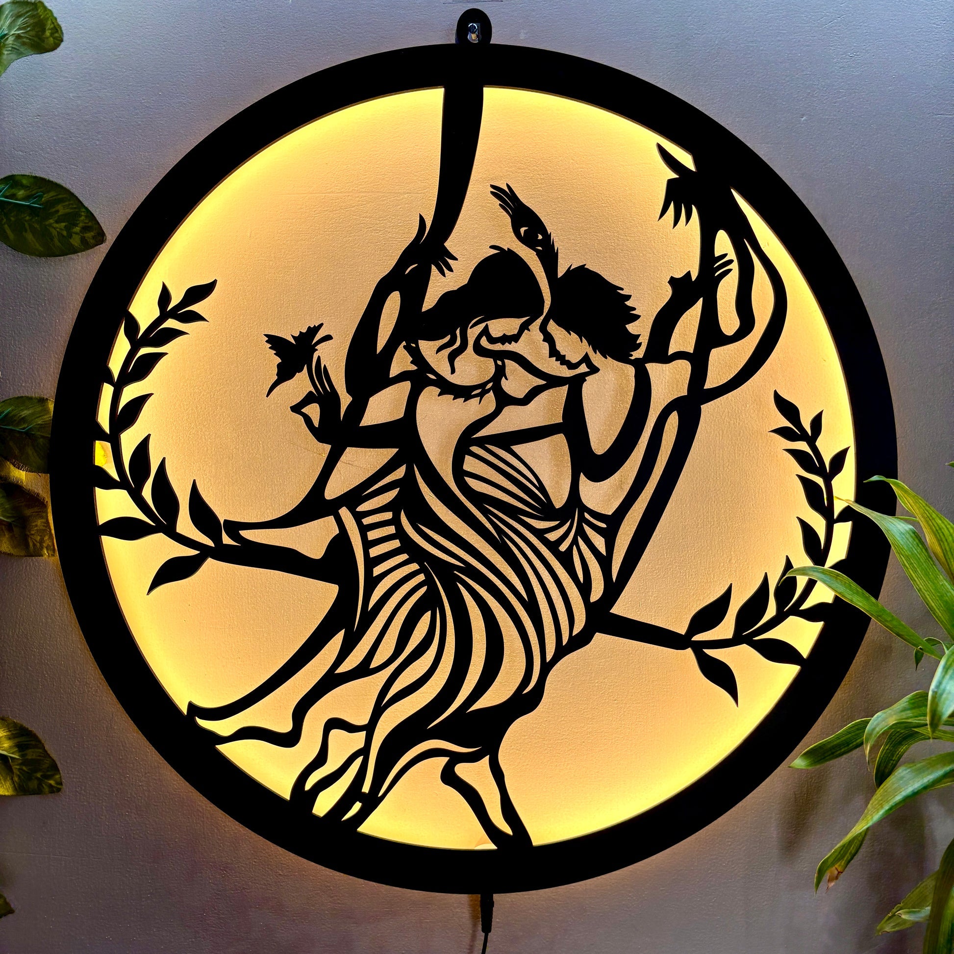 Radha Krishna Swing LED Wall Frame for Temple and Wall Decor