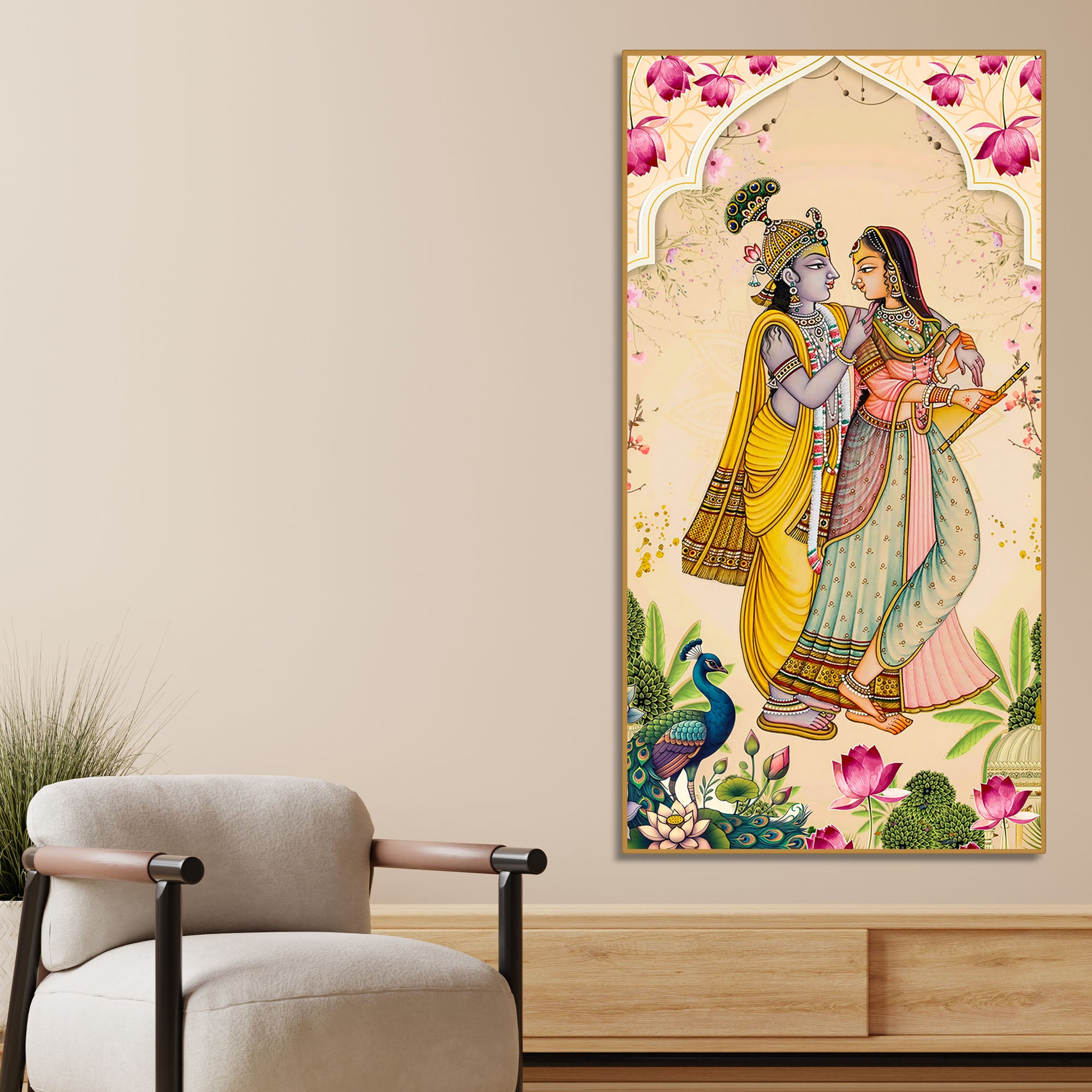 Radha Krishna Traditional Canvas Painting | Hindu Devotional Wall Art