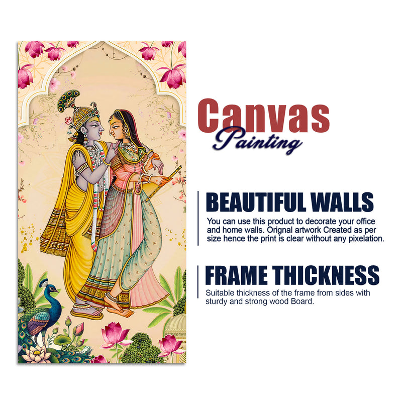 Radha Krishna Traditional Canvas Painting | Hindu Devotional Wall Art