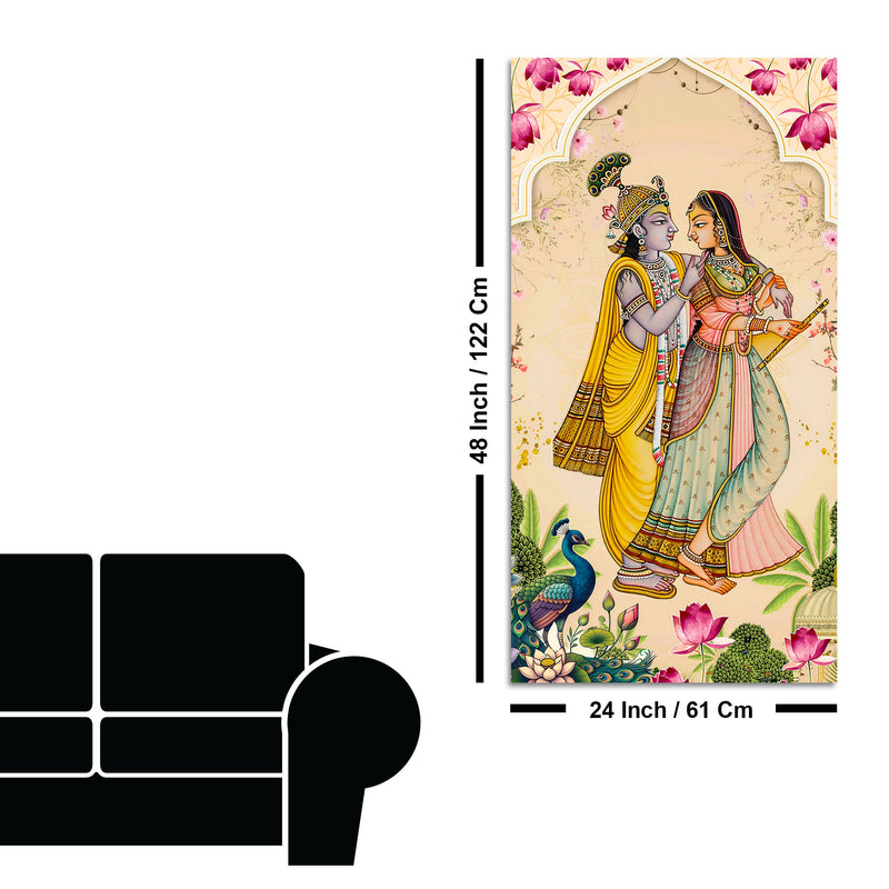 Radha Krishna Traditional Canvas Painting | Hindu Devotional Wall Art