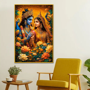 Radha Krishna Wall Art Floating Frame Crystal Wall Painting