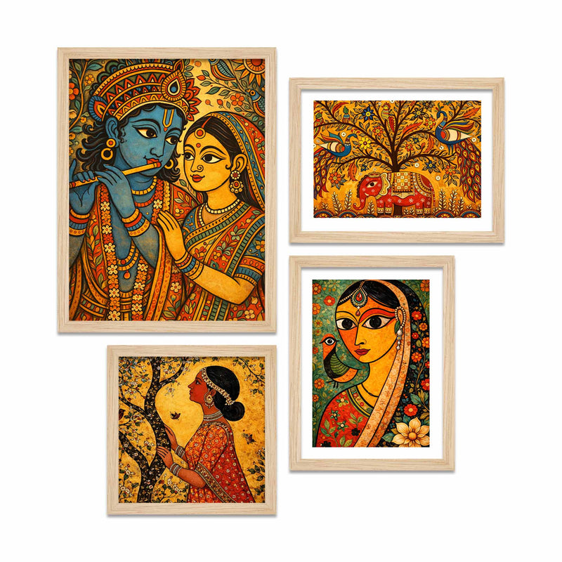 Radha Krishna Wall Frame Set of Four for Housewarming Gift