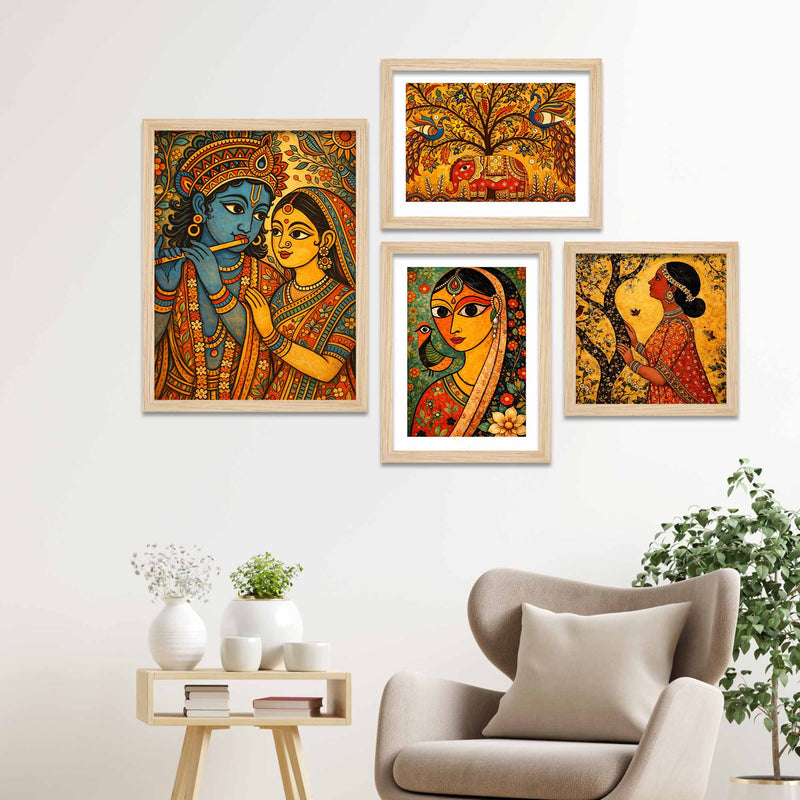 Radha Krishna Wall Frame Set of Four for Housewarming Gift