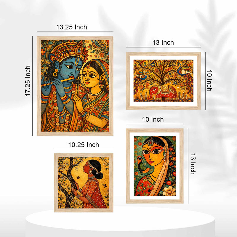 Radha Krishna Wall Frame Set of Four for Housewarming Gift