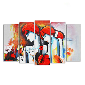 Radha Krishna Wall Painting Canvas of Five Panels