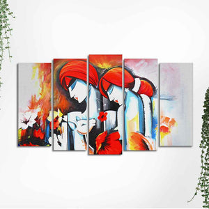 Radha Krishna Wall Painting Canvas of Five Panels