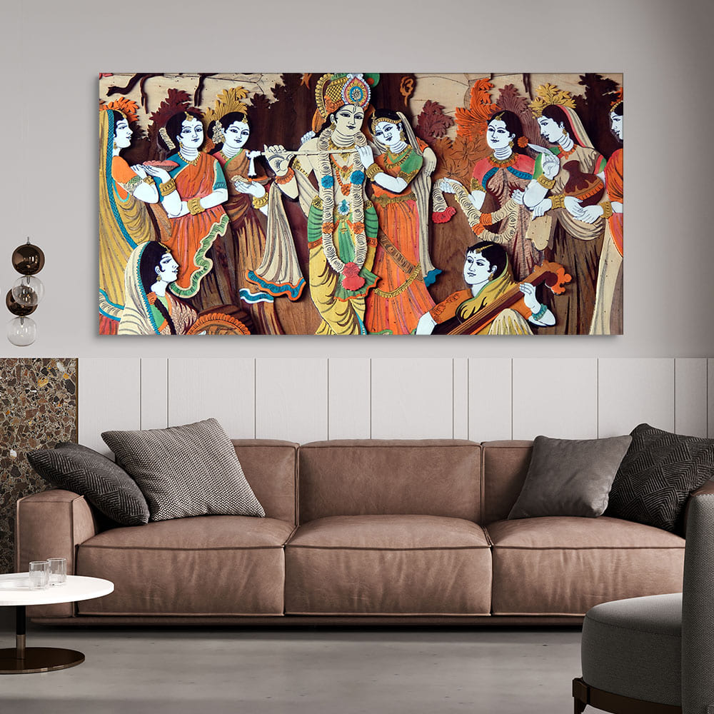 Radha Krishna with Bansuri Canvas Wall Painting