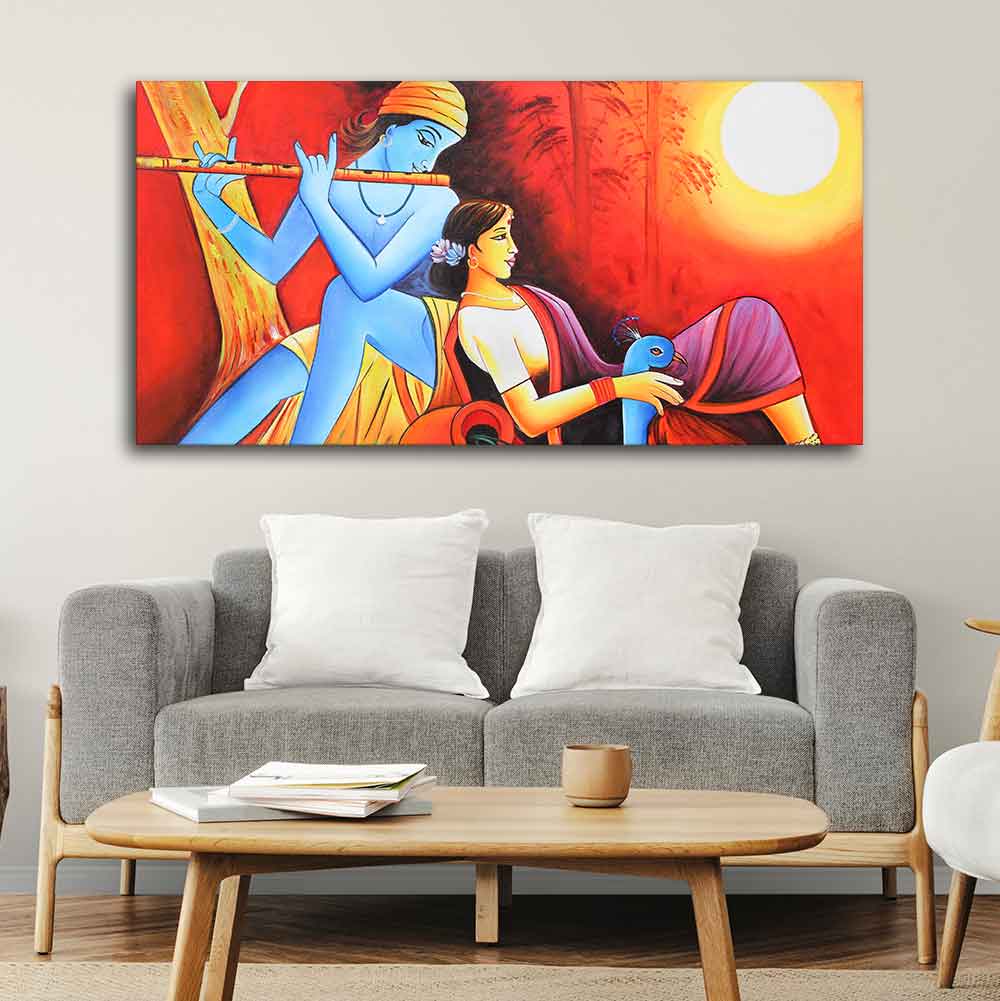 Radha Krishna With Flute Canvas Wall Painting