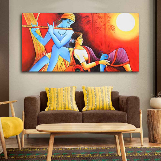 Radha Krishna With Flute Canvas Wall Painting