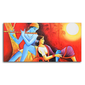 Radha Krishna With Flute Canvas Wall Painting