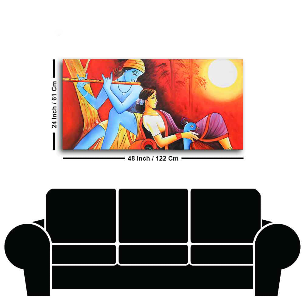 Radha Krishna With Flute Canvas Wall Painting