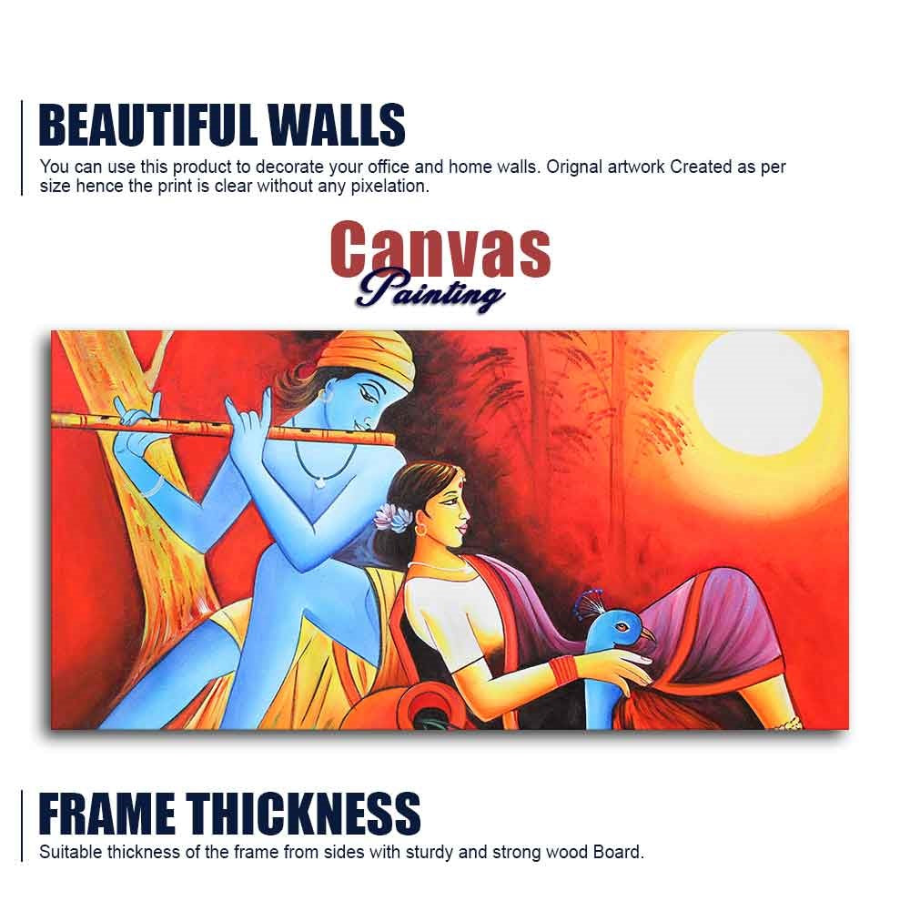 Radha Krishna With Flute Canvas Wall Painting