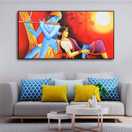 Radha Krishna With Flute Canvas Wall Painting