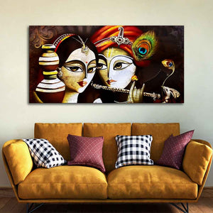 Radha Krishna With Flute Canvas Wall Painting