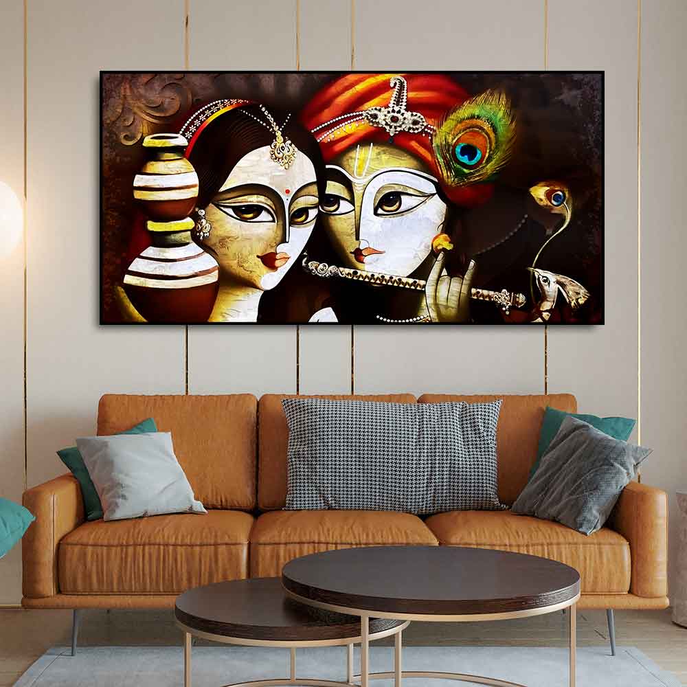 Radha Krishna With Flute Canvas Wall Painting