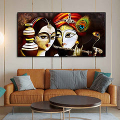 Radha Krishna With Flute Canvas Wall Painting