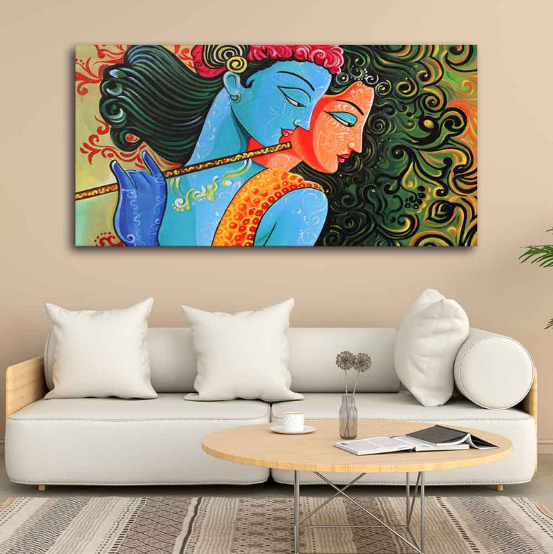 Radha Krishna with Flute Premium Wall Painting