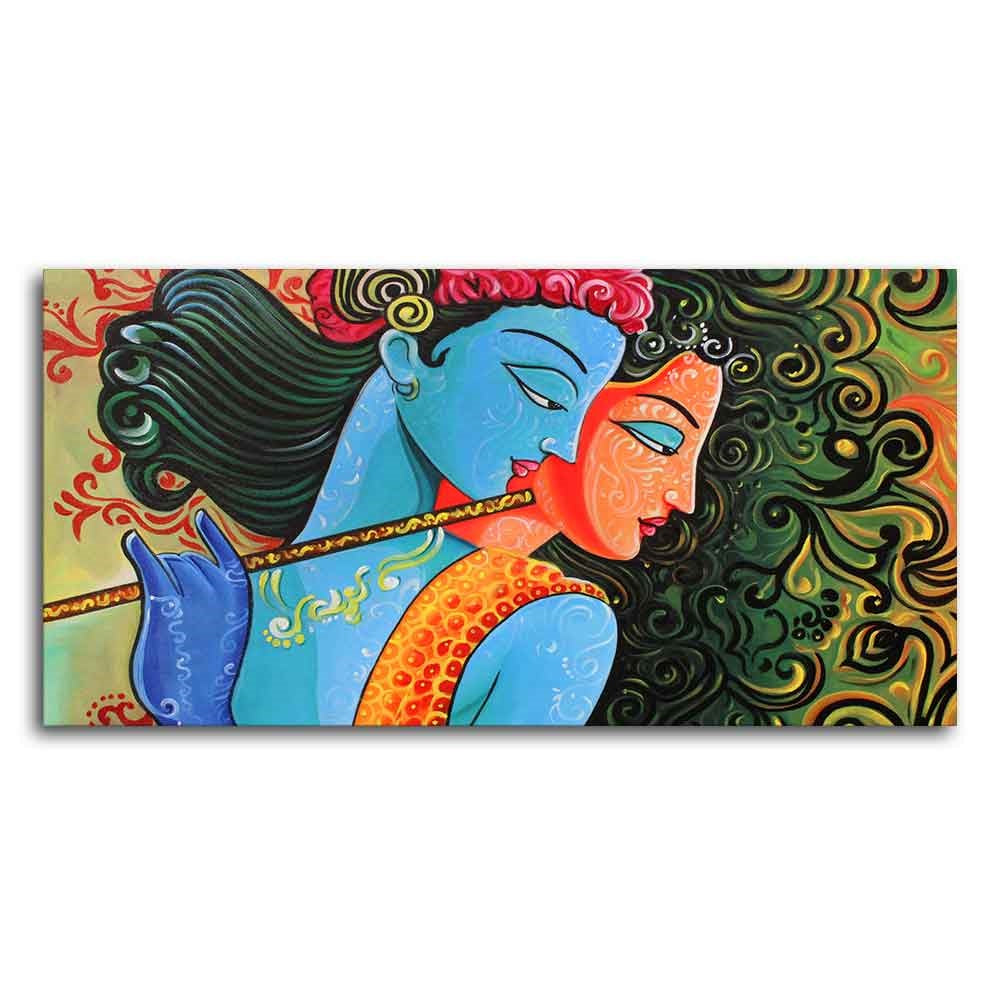 Radha Krishna with Flute Premium Wall Painting