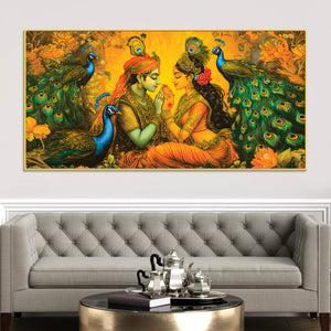 Radha Krishna with Peacock Painting for Home Wall Décor