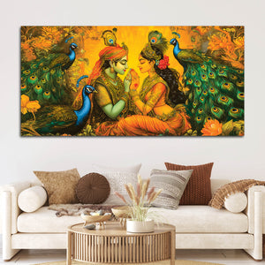 Radha Krishna with Peacock Painting for Home Wall Décor