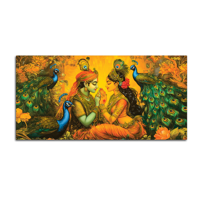 Radha Krishna with Peacock Painting for Home Wall Décor