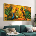 Radha Krishna with Peacock Painting for Home Wall Décor