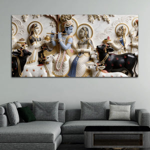 Radha Krishna with Sacred Cows 3D Canvas Wall Painting