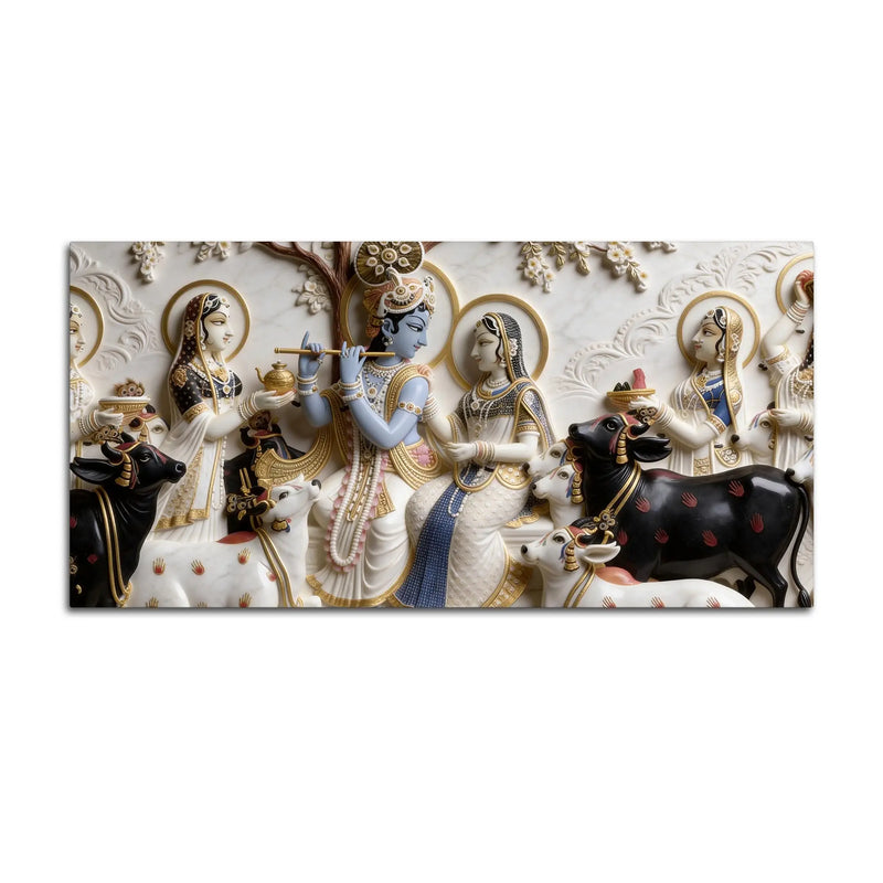 Radha Krishna with Sacred Cows 3D Canvas Wall Painting