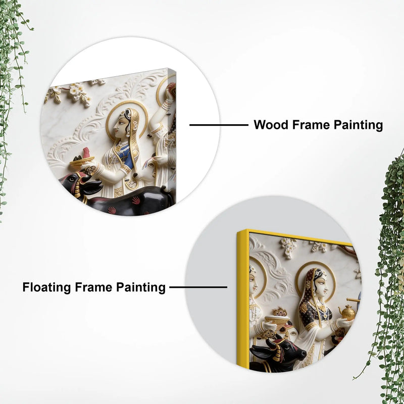 Radha Krishna with Sacred Cows 3D Canvas Wall Painting