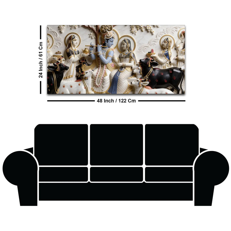 Radha Krishna with Sacred Cows 3D Canvas Wall Painting