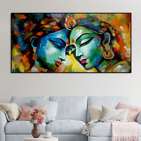 Radha Rani with Krishna Colorful Art Canvas Wall Painting