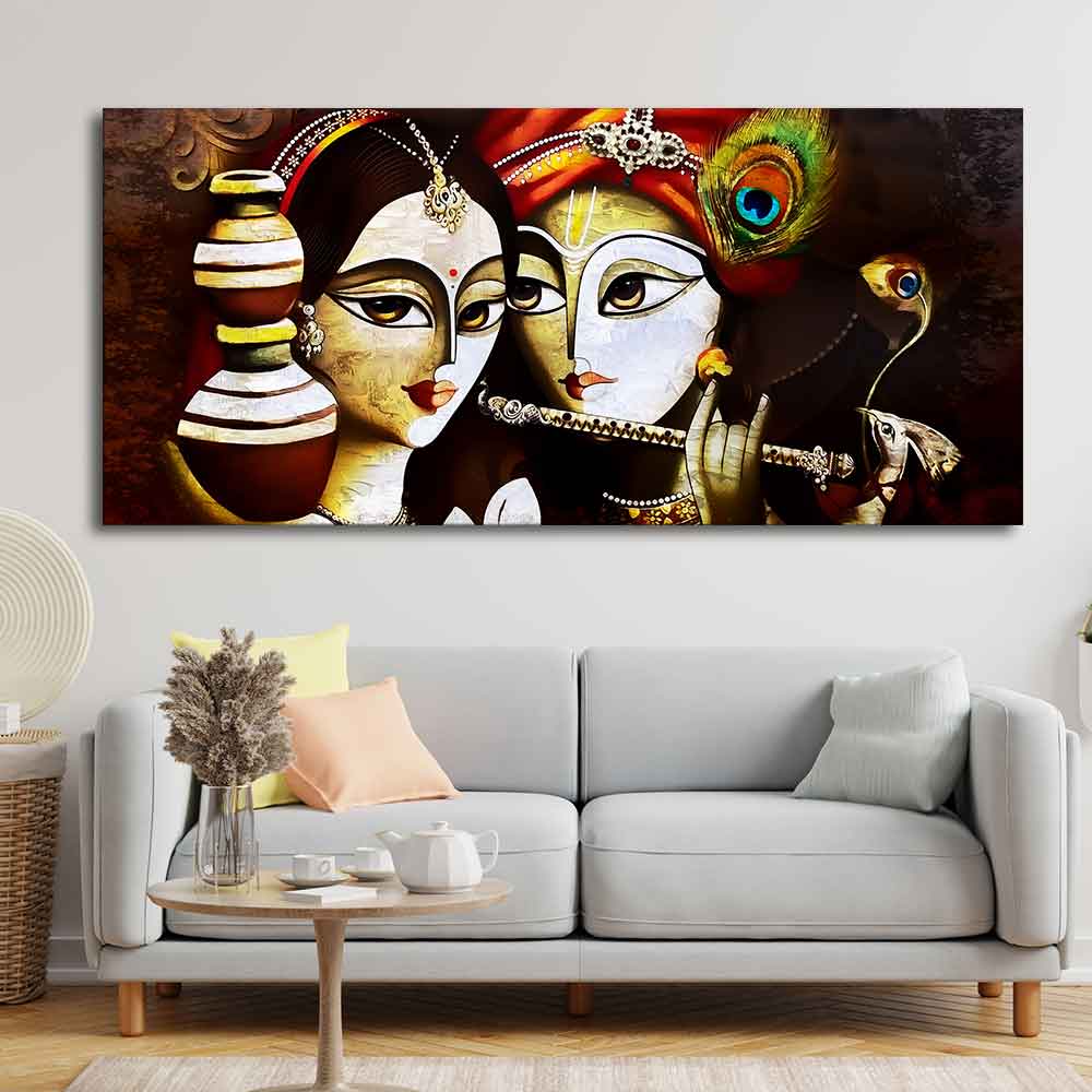 Radha Krishna With Flute Large Canvas Wall Painting