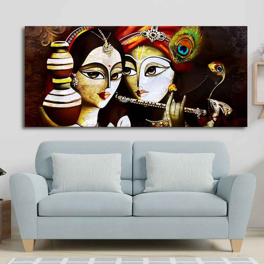 Radha Krishna With Flute Large Canvas Wall Painting