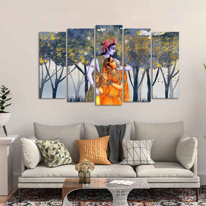 Radhe Krishna Canvas Wall Painting of Five Pieces