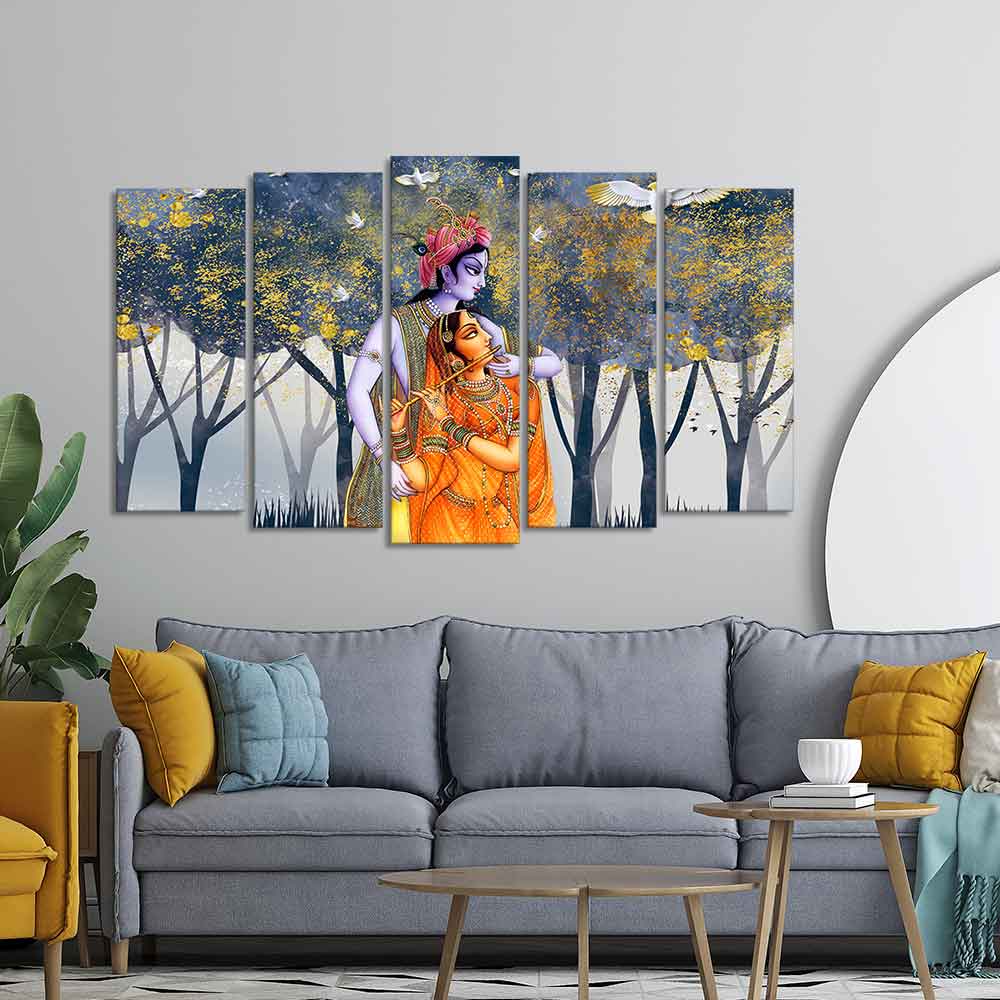 Radhe Krishna Canvas Wall Painting of Five Pieces