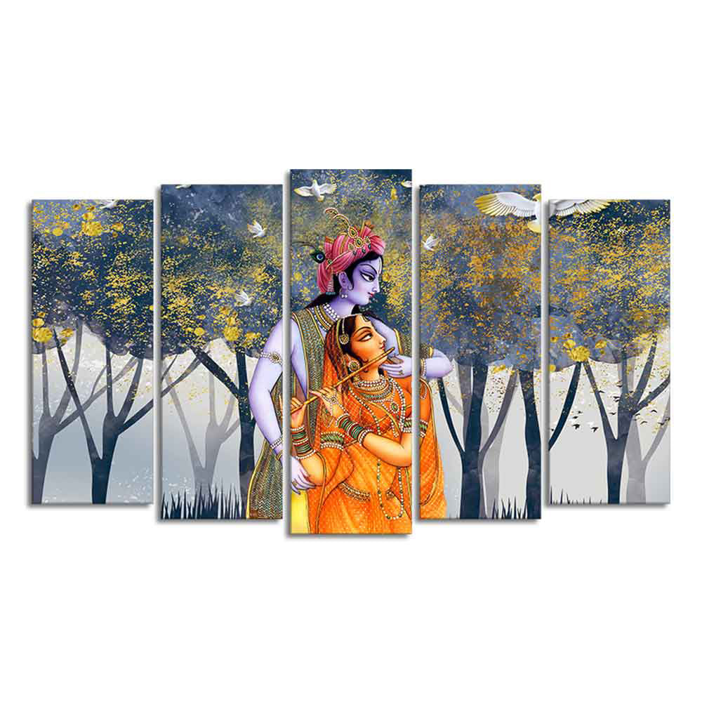 Radhe Krishna Canvas Wall Painting of Five Pieces