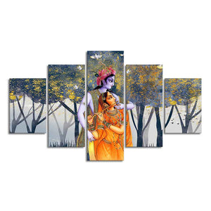 Radhe Krishna Canvas Wall Painting Set of Five