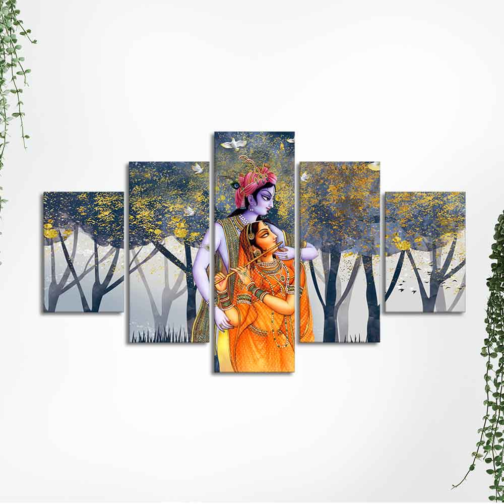 Radhe Krishna Canvas Wall Painting Set of Five