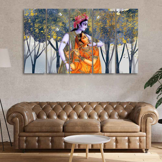 Radhe Krishna Canvas Wall Painting Set of Five Pieces