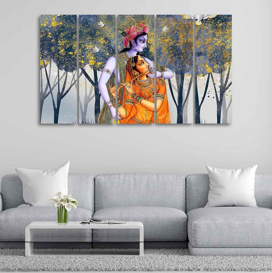 Radhe Krishna Canvas Wall Painting Set of Five Pieces