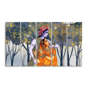 Radhe Krishna Canvas Wall Painting Set of Five Pieces