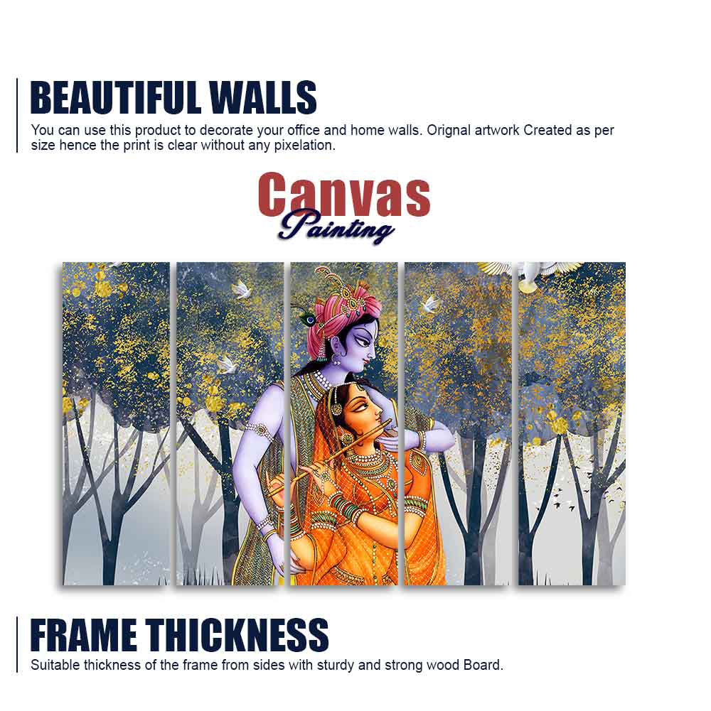 Radhe Krishna Canvas Wall Painting Set of Five Pieces